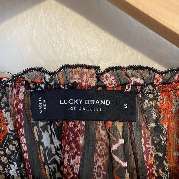 Lucky Brand Sheer Chiffon Peasant Top Ruffles Boho Womens Size Small FLAW - Picture 4 of 6
